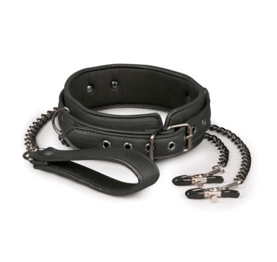 Wiązania-Leather Collar With Nipple Chains